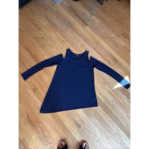 DKNY Jeans Womens cut-out shoulder long sleeze shirt/top Size Medium Navy Blue - Picture 2 of 7